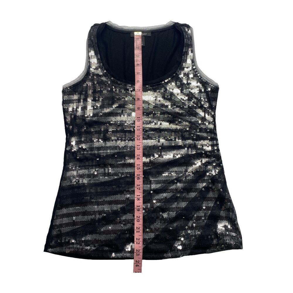 WHBM Black Silver Sequin Tank Women Party Top Stretch Scoop Neck - Picture 7 of 12